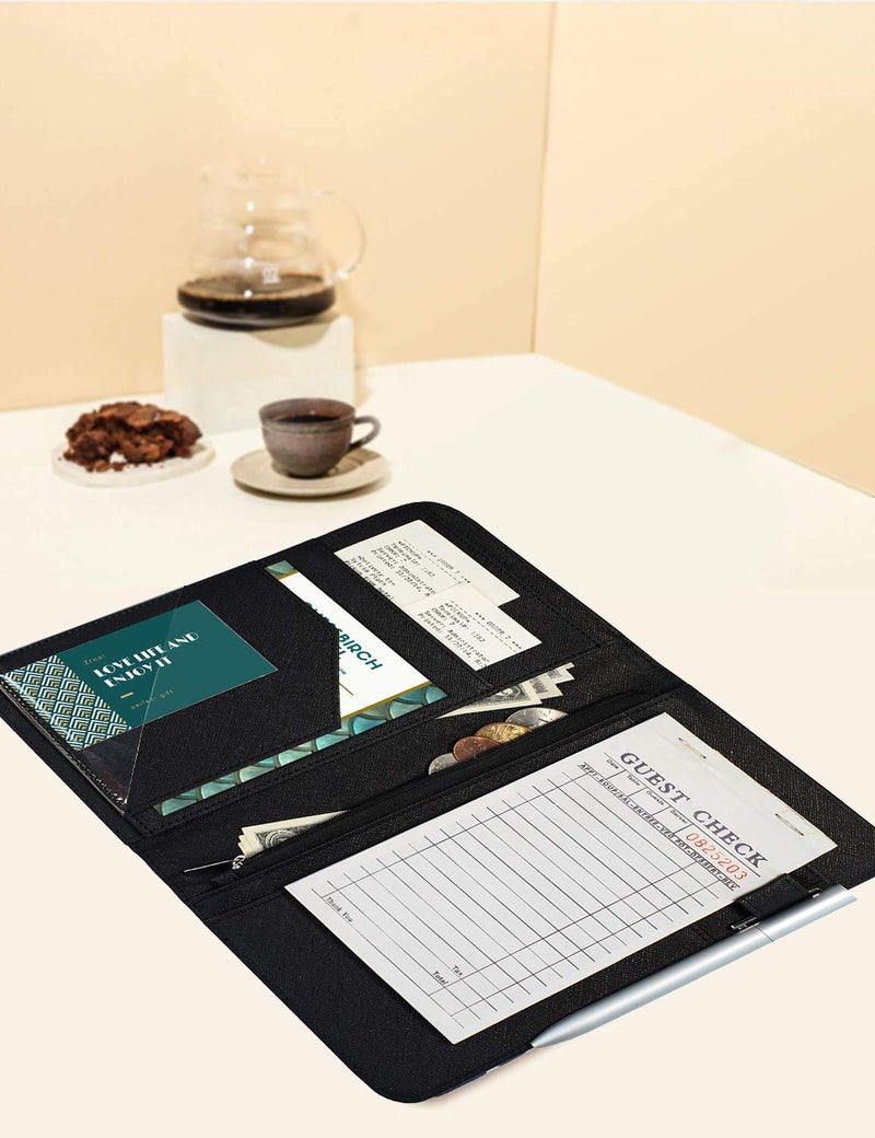 Zreal Server Book With Zipper Pocket, 5 X 9 Waitress Book, Magnetic Closure Pocket, Big Volume, Guest Check With Pen Holder for Waiter Server Wallet Fit Waitress Apron (Black) - Image 5